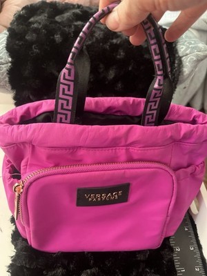 Versace Pink Small Tote Bag Greek Key Handles Gold Zipper Inner Pockets Women