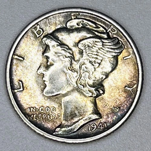 1941-S Mercury Dime AU Toned Almost Uncirculated 90% Silver San Francisco USA