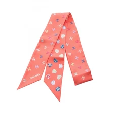 CHANEL COCO Mark Heart Scarf stole wrap echarpe silk Pink Used Women CC