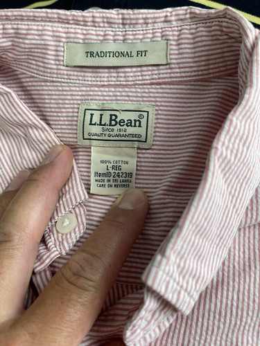 LL Bean Shirt Mens Large Pink Striped White Seersucker Short Sleeve Button Up - Picture 3 of 8