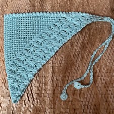 Crochet Bandana Headband Headscarf Handmade Boho Hippie Acrylic New Blue