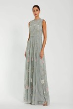 High Neck Sleeveless Mermaid Ball Dress with Lace Applique Satin Evening Gown