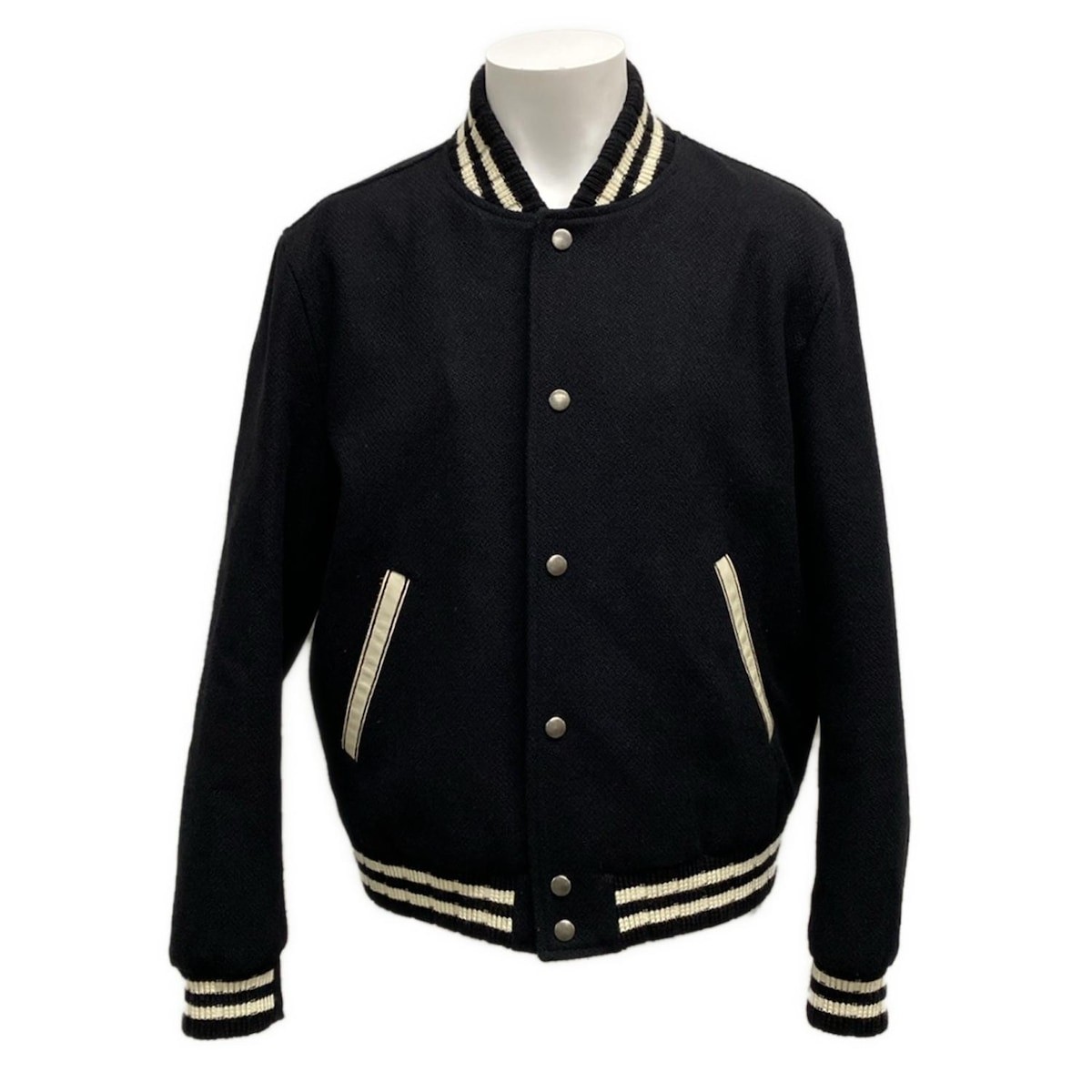 Autentico SAINT LAURENT PARIS 625918 Nero Bianco Tessuto Esterno] Lana Nylon Uomo