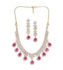 Gold Plated Necklace With Earrings Set, Teardrop Wedding Jewelry Gift for Her