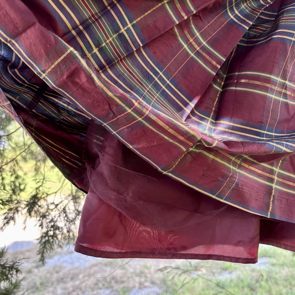 Vestido vintage de seda Janie and Jack para niños pequeños 3T patrón a cuadros borgoña y dorado Foto 3 de 4