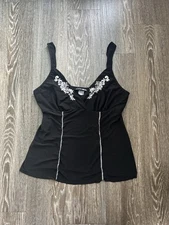 Studio Donatella Black Lace Babydoll Top Sz M 90s Dark Coquette Whimsigoth Fairy