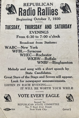 1930 Radio Rallies Charles Tuttle Governor Run Vote Every Eagle Political Card