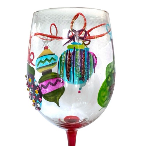 Juego de 2 copas de vino pintadas a mano con pedrería “bola de Navidad copa de vino tinto” - Imagen 12 de 14