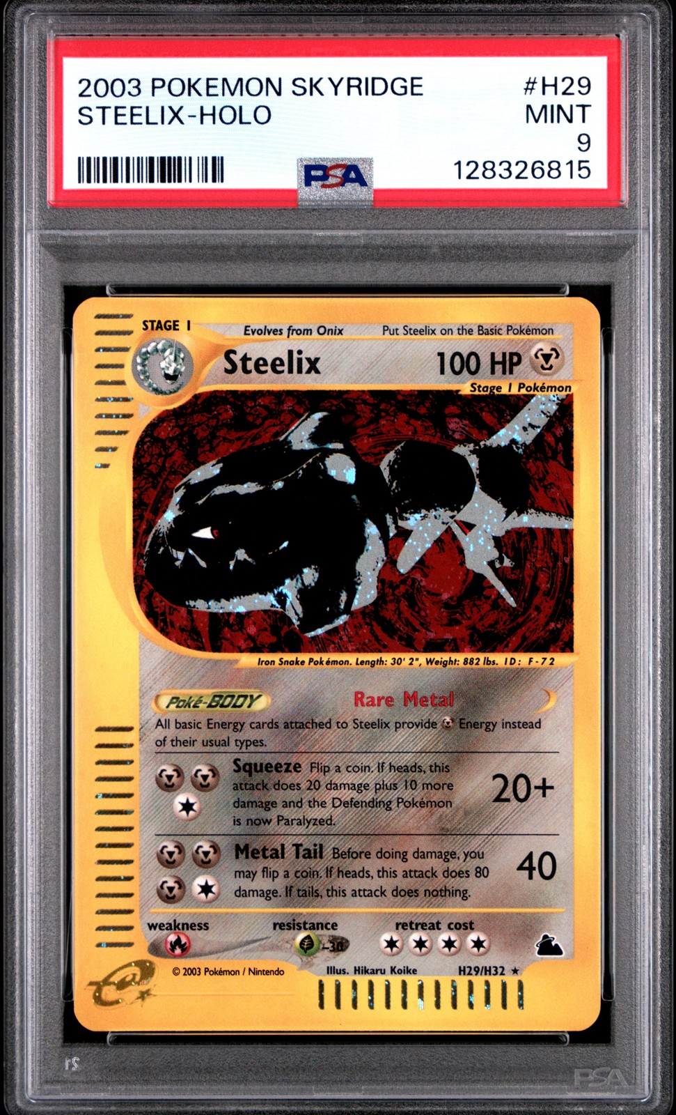 2003 POKEMON SKYRIDGE #H29 STEELIX-HOLO PSA 9