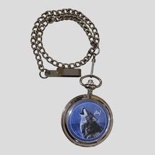 Westminster Howling Wolf Pocket Watch with Chain by Al Agnew   Silver Tone...