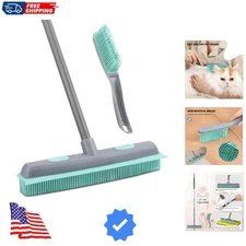 Rubber Broom Carpet Rake for Pet Hair, Fur Remover Broom with Squeegee, Porta...