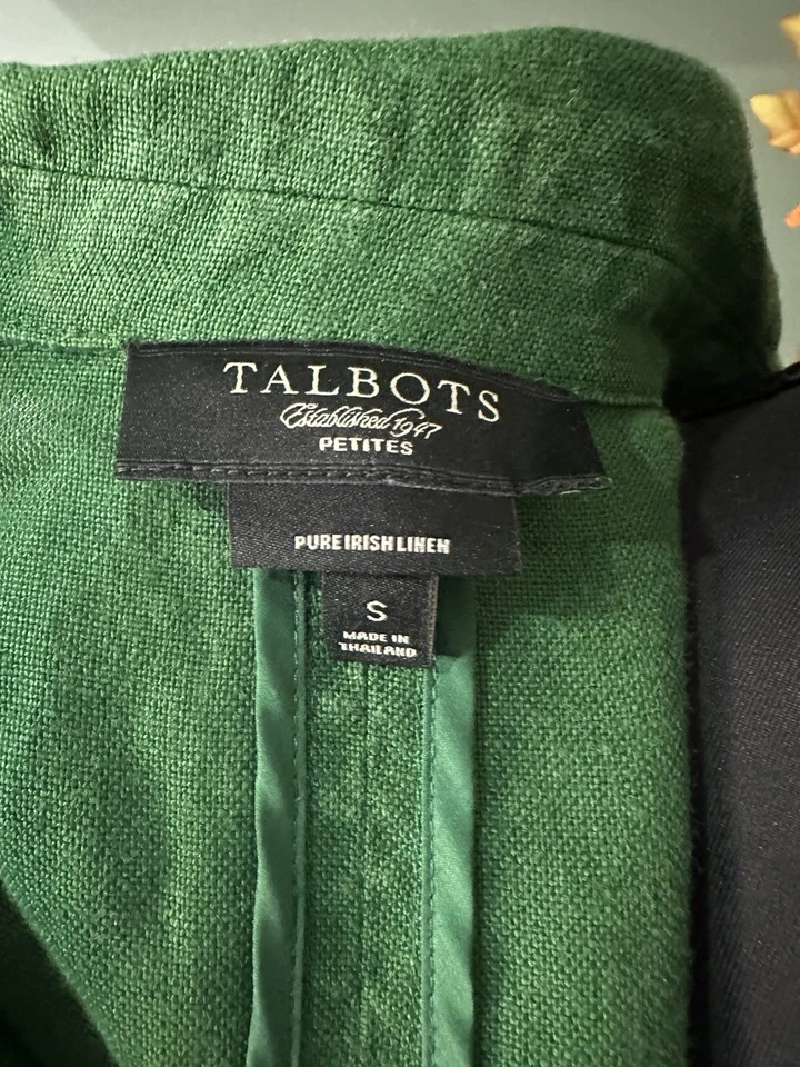Talbots Classic Holiday Green Pure Linen Blazer Size SP - Image 2 of 4