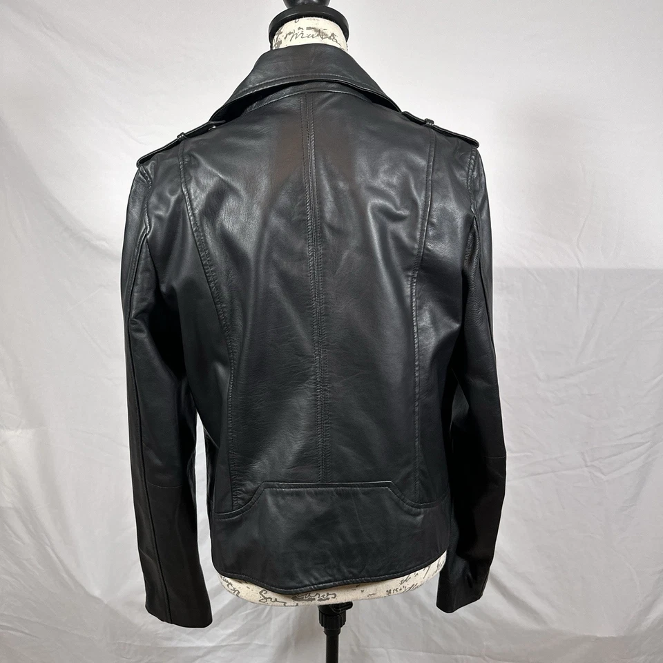 Chaqueta Moto Negra Mujer Mediana Imitación Cuero Asimétrica Rockabilly Hebilla Foto 4 de 4