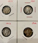 Mercury Dimes Lot 1939, 1941, 1942 Silver 10C US Coins Circulated