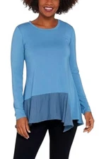Logo by Lori Goldstein Women's Rayon 230 Top with Woven Asymtrc Blue