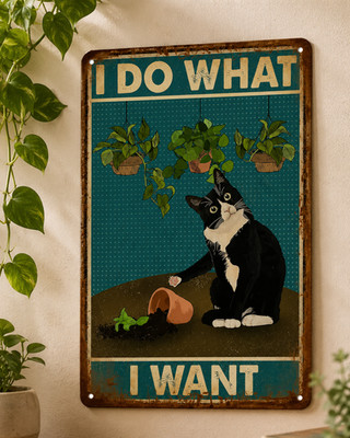 Lustiges Metall-Wandtellerschild mit Katzenmotiv Dekoration humorvolles Haustier inspiriert Poster