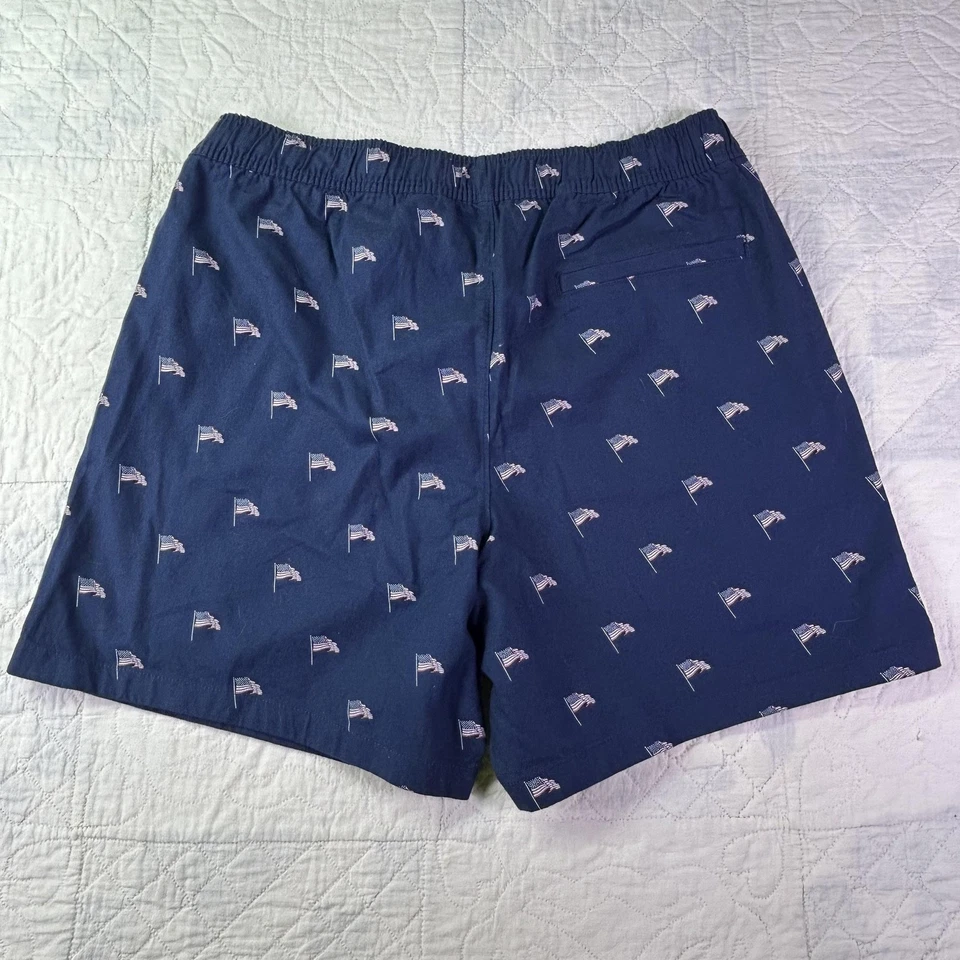 Hollister Shorts Mens Large Navy Linen-Blend Pull-On Stretch American Flag Print - Image 4 of 4