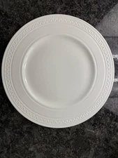 2 Wedgwood  Intaglio  White Greek Key Rim  Dinner Plates 10 3/4". New