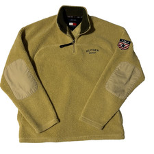 VTG TOMMY HILFIGER Sherpa 1/4 Zip Fleece Spell Out Flag Elbow Patches Y2K 90s M
