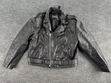 Wilsons Leather Jacket Men XXL Black Motorcycle Biker Moto Zip Belted Vintage