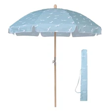 LAGarden Our Beach Umbrella for Sand Beech Wood Pole Carry Bag Seagull Canopy