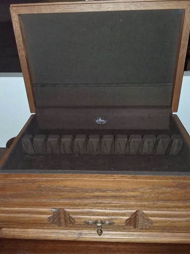 Vintage Pacific Silver Cloth Flatware Chest Storage Case Box Wood With Drawer