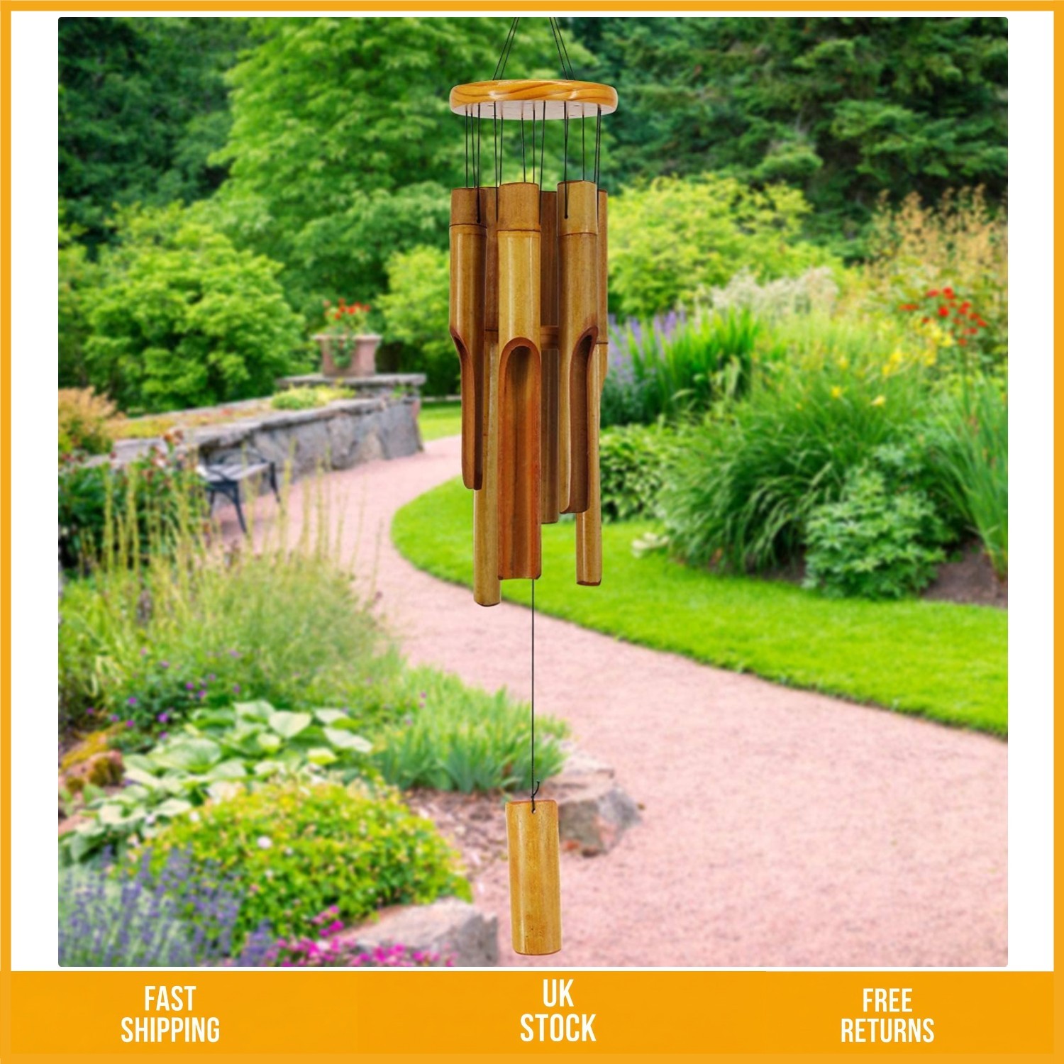 Soothing Bamboo Wind Chimes Outdoor Deep Tone Wooden Zen Garden Decor 30 Inch