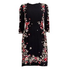 Dolce & Gabbana Black Red Floral Dress Knee Length 3/4 Sleeves Body Con 42