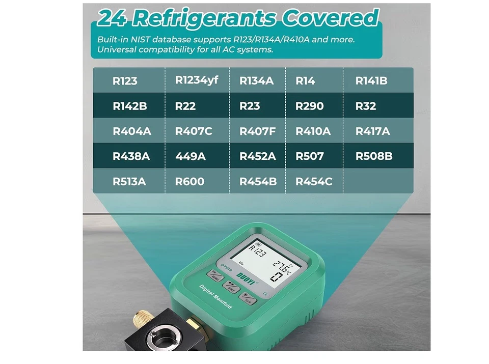 Цифровой коллектор вакуумметра DUOYI DY519 3 в 1 для ОВКВ зарядка хладагента, вакуум - Изображение 3 из 4