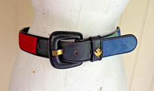 BELT Black Leather  Coloured Suede 80s Vintage Jobis Sz 36 Retro Hip Waist