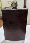 Vintage Hip Flask Stainless Brown Calf Leather  8 oz Made in England