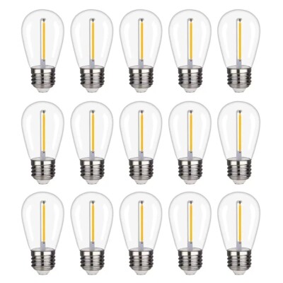 15Pack Waterproof S14 LED Light Bulbs Outdoor String Light Replacement E26 Base