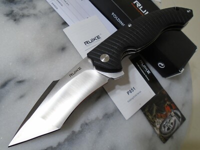 RUIKE P851-B Tanto Ball Bearing Open Pocket Knife Black G10 14C28N Double Lock