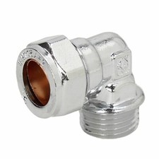 Compression 15mm x 1/2" Inch Brass Male Threaded Bend Elbow 90° Chrome Fitting 