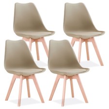 4x Sedie da pranzo cucina con cuscino stile nordico Beige con gambe in faggio