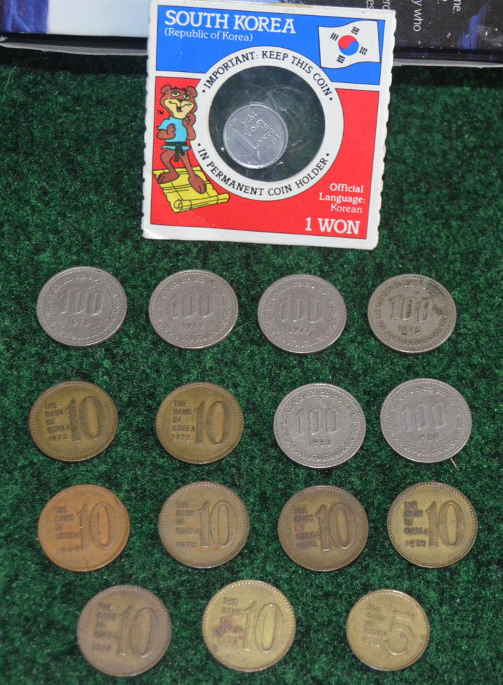 Sixteen South Korea The Bank Of 1 10 100 WON Coins 1960's 1970's