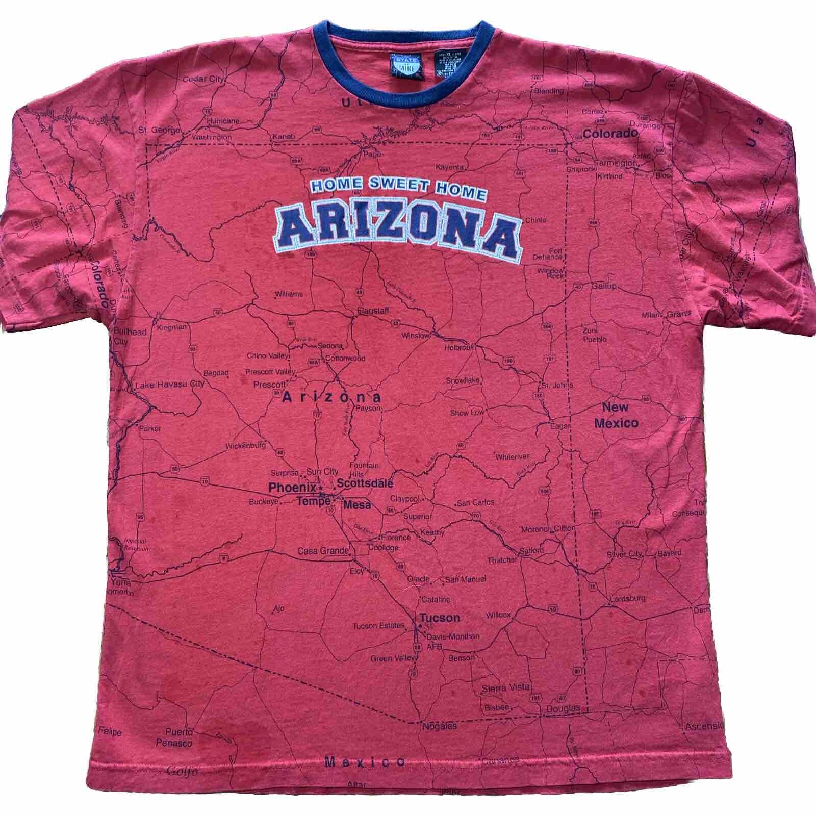 Arizona State Map T-Shirt XL Red All Over Print 90s Retro Home Sweet Home Style-image