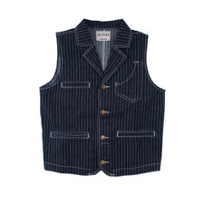 Men's Striped Denim Vest Suit Lapel Motorcycle Multi-pocket Hunting Work Coats