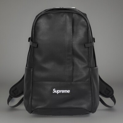 New Black Cowhide Leather Supreme Backpack W Embossed Logo Multi Pocket  [FW24]