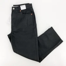 Topshop Black Coated High Waist Straight Leg Jeans sz 32