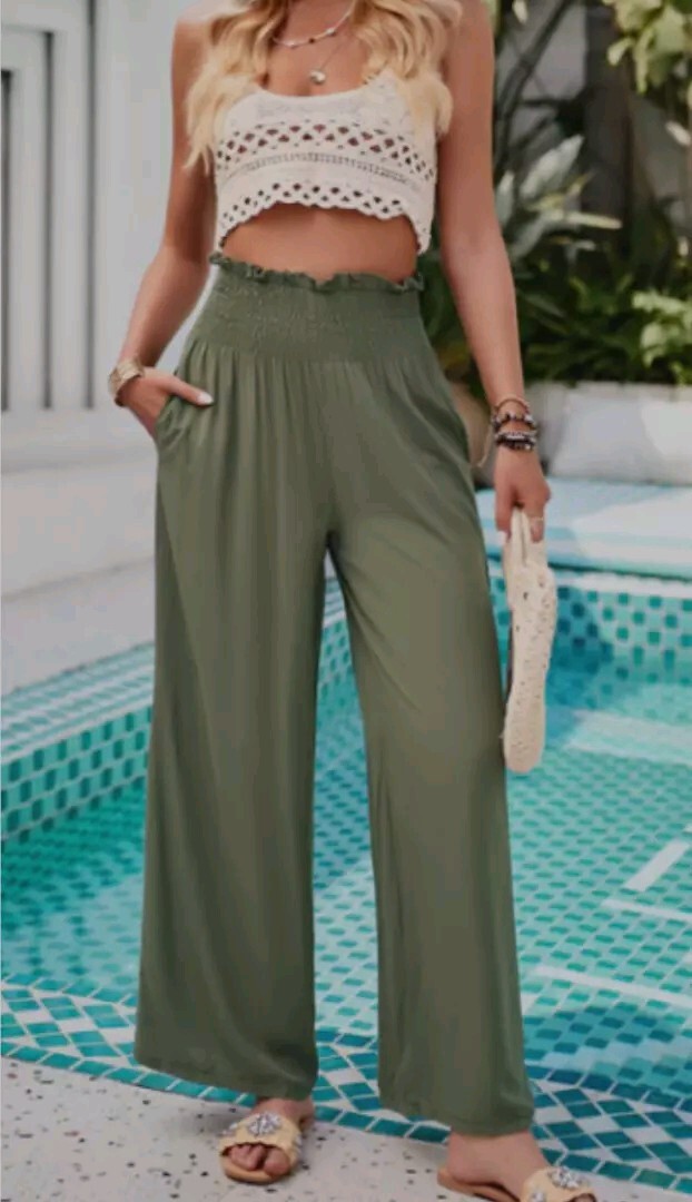 Womens Pants L Wide Leg Palazzo Harem Sunny Leigh Stretch Waist