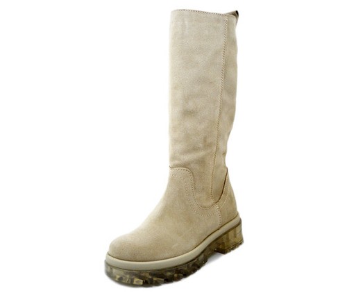 Stivali Donna Combat Pelle Camoscio Beige Tacco Basso Plateau Made in Italy  | eBay
