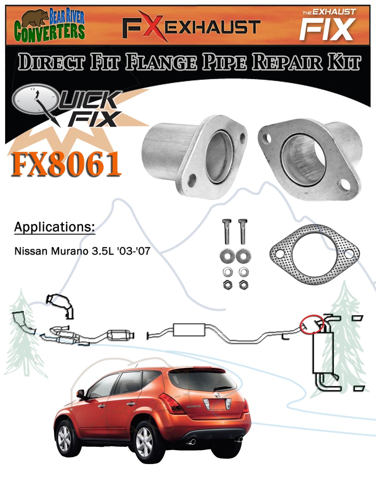 FX8061 2 1/8" Semi Direct Fit Exhaust Muffler Pipe Flange Repair Kit w
