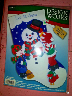 NEW Design Works Felt Stocking sequin kit Let it Snow Snowman 16'' Christmas