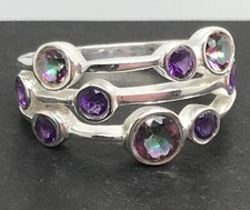 Mystic topaz & amethyst bubble ring, solid Sterling Silver, round, multirow.