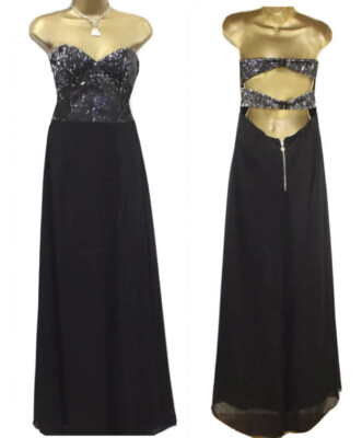 Lipsy Black Maxi Dress 16 Sequin Slit Chiffon Evening Party Occasion  Wedding | eBay