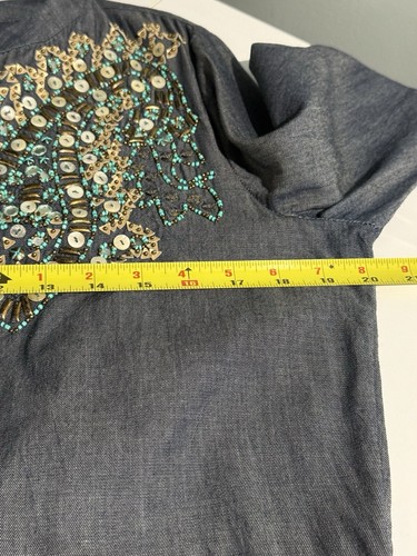 Antik Batik Beaded Alice Djellabah Chambray Shirt Dress Sz 40 M 8 Bohemian Artsy - Picture 12 of 15