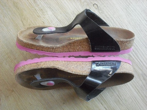 Birkenstock Gizeh 35 normal schwarz Lack und pinke Laufsohle, nur ganz wenig get - Bild 3 von 4