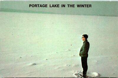 Onekama MI Portage Lake Winter Ice Fishing Postcard unused (23068)