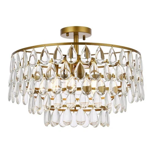 Elegant Lighting Mila 20" Iron and Crystal Flush Mount in Brass - Picture 1 of 8